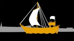 Schematische tekening van een groot zeilschip, de Hanze.