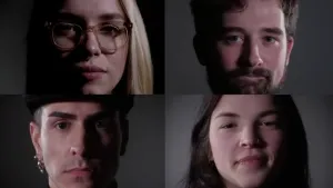 Vierdelige foto bestaande uit vier portretten, twee van een man, twee van een vrouw, meisje.