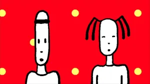 Tekening, cartoonachtig, van een jongetje en een meisje naast elkaar, je ziet hun gezichten, die boos kijken.