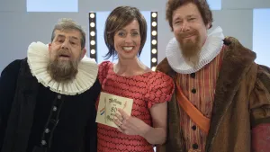 Foto van vrouw en twee mannen verkleed als mensen uit de 80-jarige Oorlog.