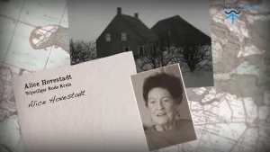 Foto van oude pasfoto, zwart/wit, van Alice Hovestadt en een oude foto van een huis/boerderij te Zeeland.