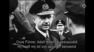 Oude foto, zwart/wit, van man, Dönitz, de opvolger van Hitler, portret.