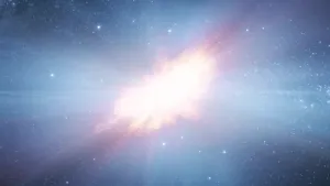 Foto van een Supernova in het heelal, ziet er uit als een grote felle witte explosie.