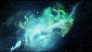 Foto van een object diep in het heelal, ziet er uit als een blauwgroene wolk met licht erin.