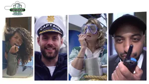 Vierdelige foto, op elke foto een portret van iemand, waaronder een kapitein.