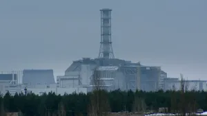 Foto van de fabriek Tsjernobyl in de tijd van de ramp.