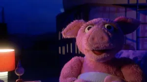 Foto van het gezicht van het roze varkentje Purk.