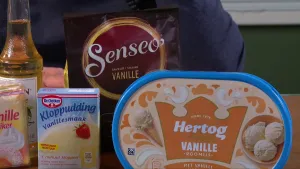 Foto van verpakkingen van producten waar vanille in zit.