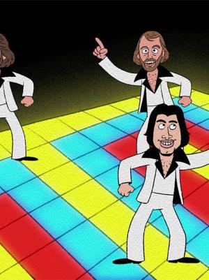 Vier dansende figuren op een dansvloer