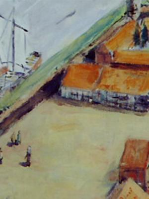 Historische tekening van een stadje