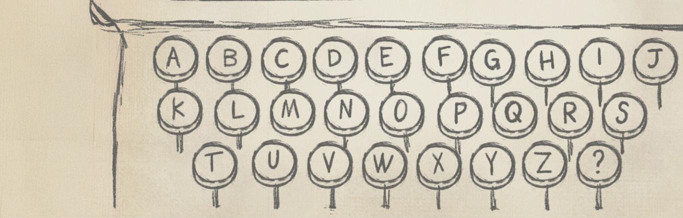 Illustratie van typmachines met letters in volgorde van alfabet.