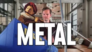 Een foto van Sander Zwiep met in beeld de IKEA, een windmolen en een middeleeuwse fluitist en vooraan groot het woord METAL.