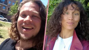 Een splitscreen foto van de twee presentatoren, links Pascal, rechts Serah.  