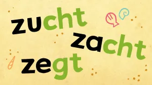 Illustratie van de woorden zucht, zacht en zegt op gele achtergrond.