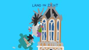 Illustratie van duif met puzzelstukje aan zijn poten die tegen de dom aanvliegt.