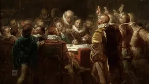 Een schilderij van het moment dat het Plakkaat van Verlatinghe getekend wordt.