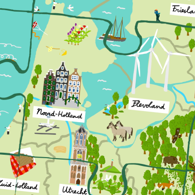 Illustratie van puzzelstukjes waarin Nederland wordt gevormd. 