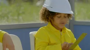 Foto van kind met bouwhelm