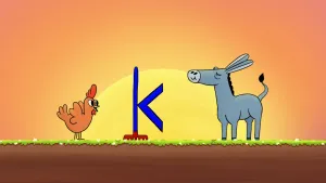 Illustratie van kip en ezel met tussen hen in het kleiner-dan symbool waar je een k van kunt maken.