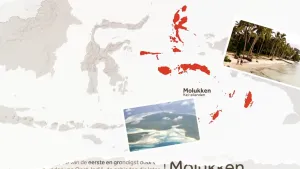 Kaart van Indonesiê met in het rood gemarkeerd de eilanden van de Molukken.