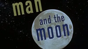 Illustratie van de maan met daarin de tekst; 'man and the moon'.