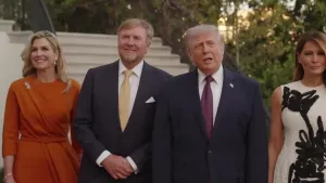 Foto van koning Willem-Alexander en koningin Maxima met Donald Trump en Melania Trump