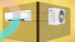 illustratie van een airco met warme en koude lucht.