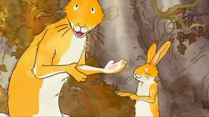 Een illustratie van een grote en kleine haas die naast elkaar staan.